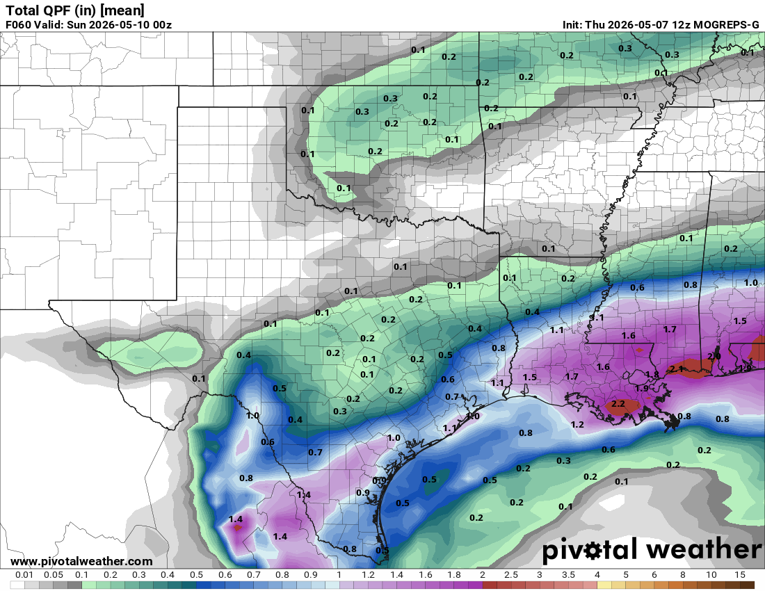 Best odds for rain are shifting to South and SW Texas.