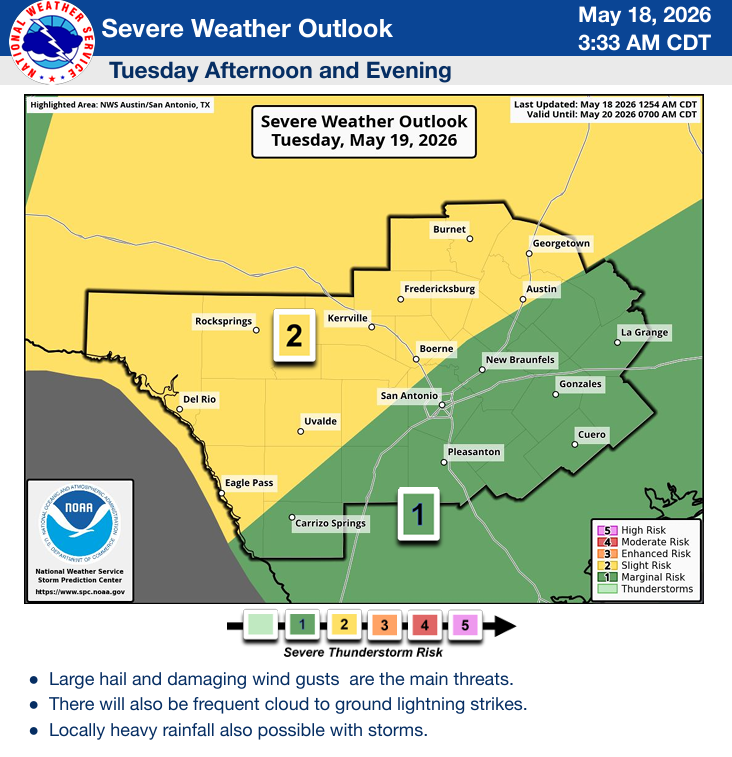 A chance for severe storms on Tuesday afternoon and evening.