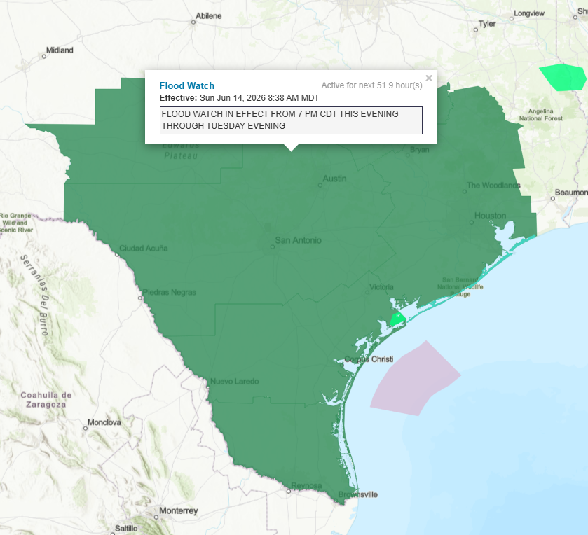 Flood Watch in effect until 7pm on Tuesday.