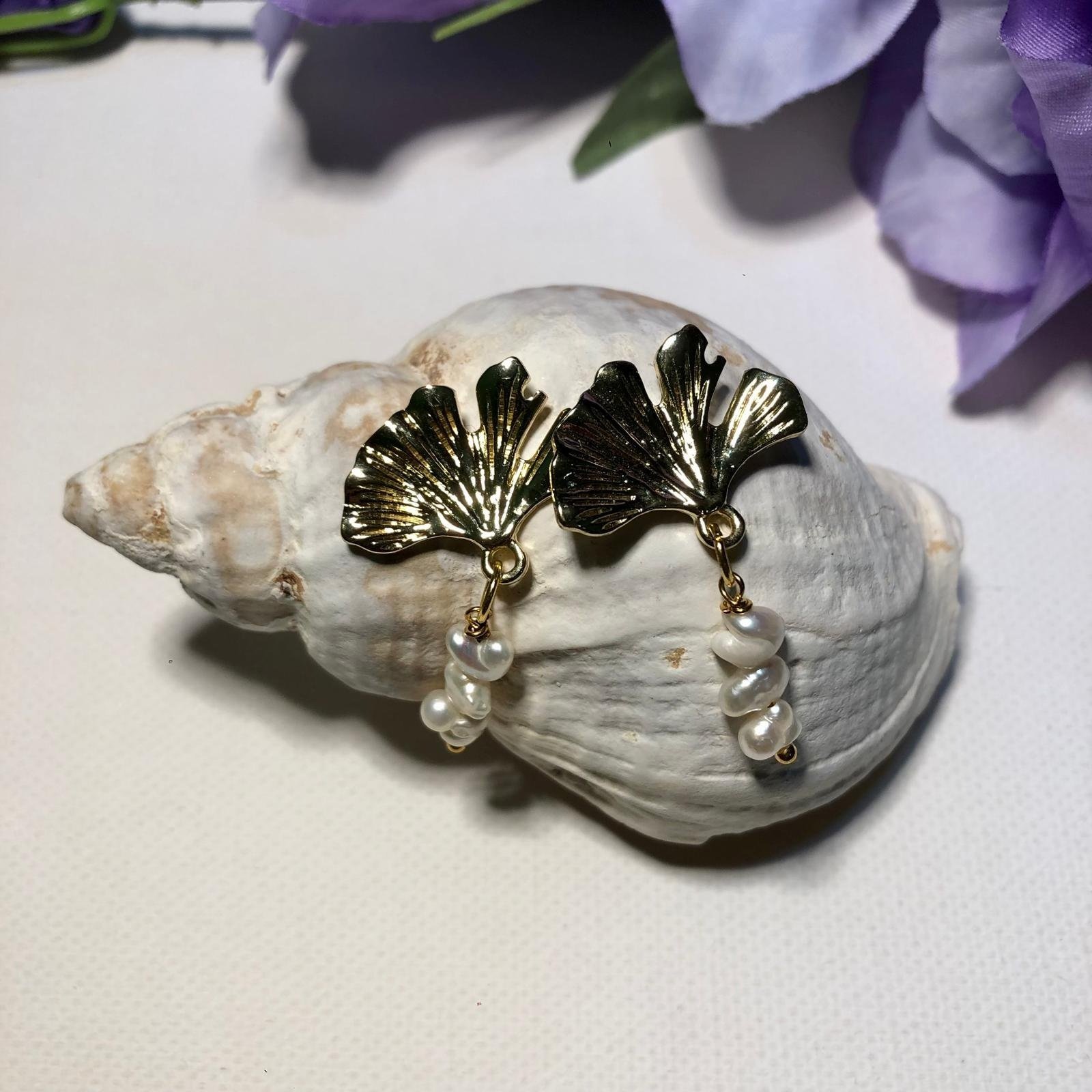 Ginkgo Leaf with Freshwater Pearl Earrings | Handmade by The Lilac Coral