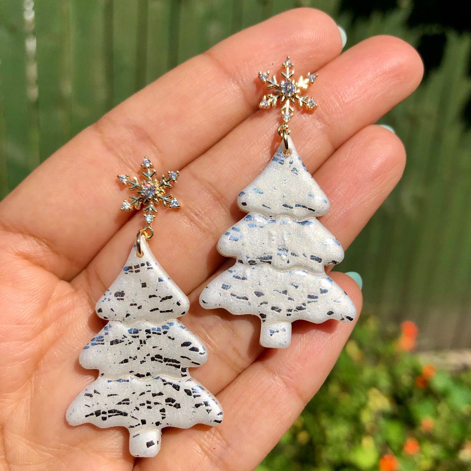 Sparkly Christmas Tree Drop Earrings | Handmade by The Lilac Coral