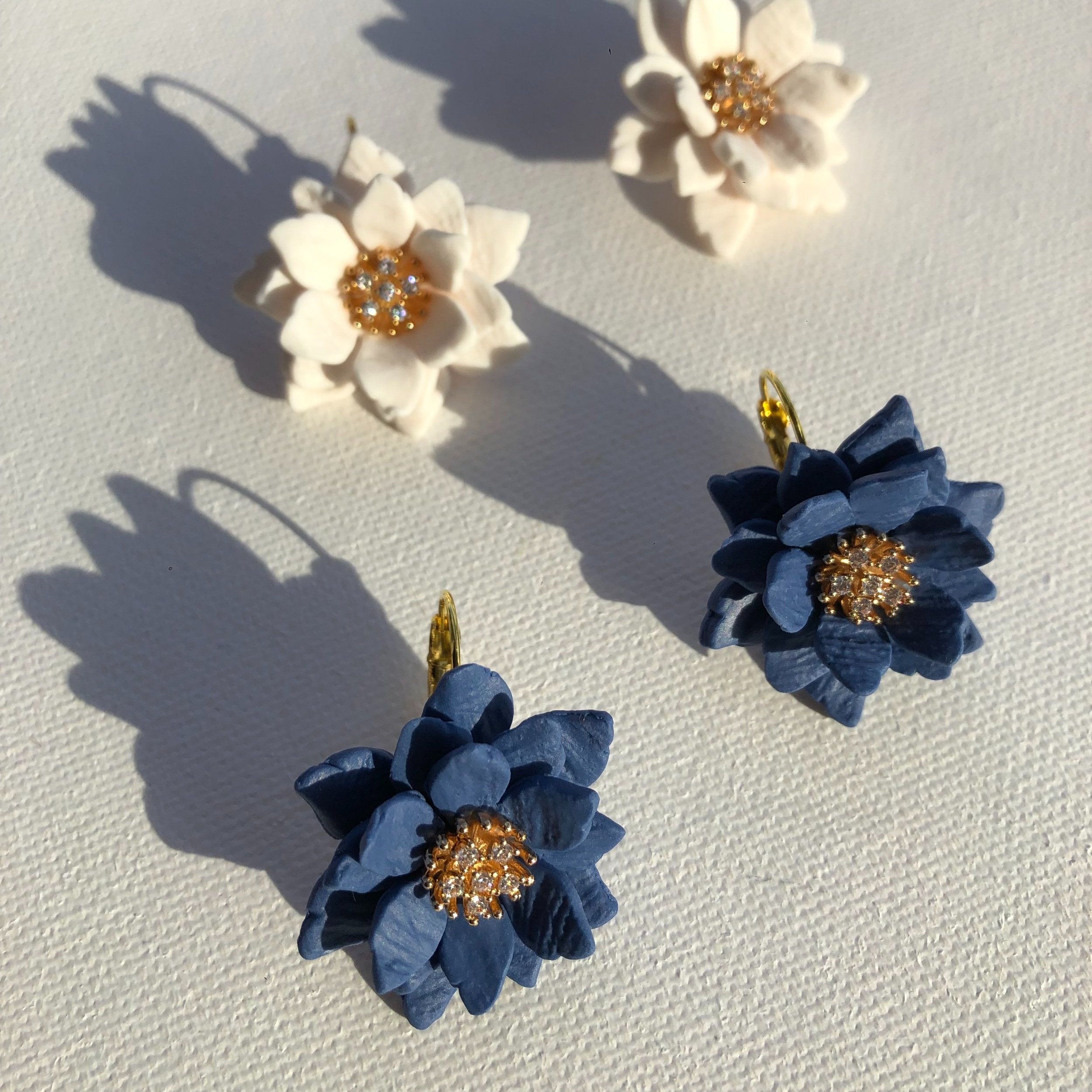Blue Shrub Rose Flower Dangle Earrings | Handmade by The Lilac Coral