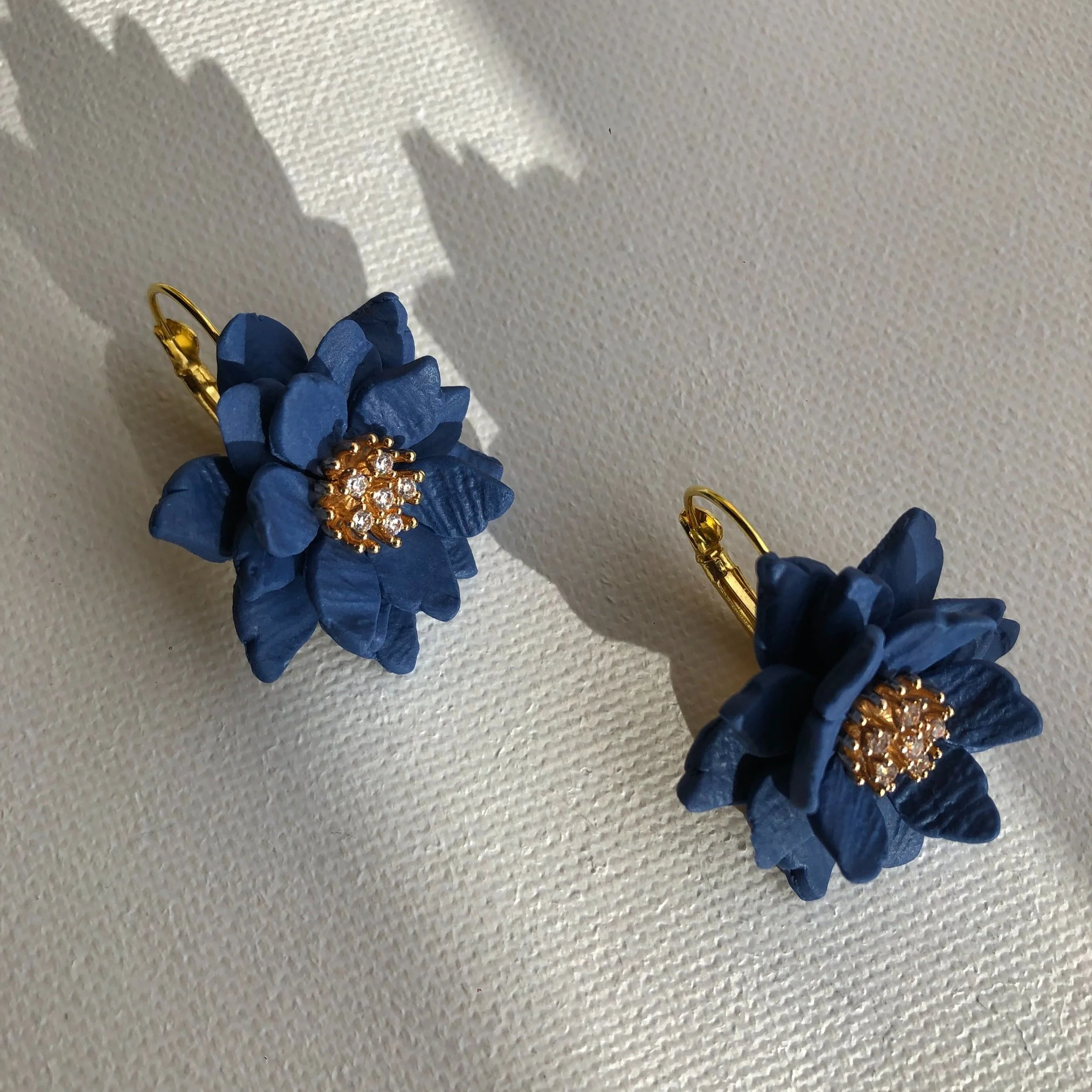 Blue Shrub Rose Flower Dangle Earrings | Handmade by The Lilac Coral