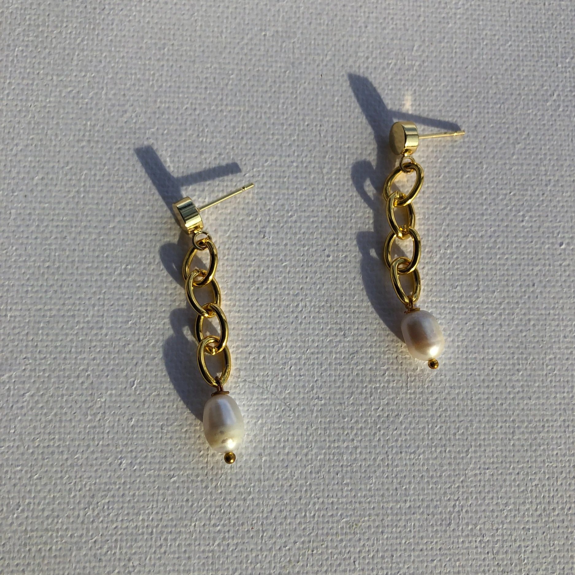 Freshwater Pearl Thick Chain Drop Earrings | Handmade by The Lilac Coral