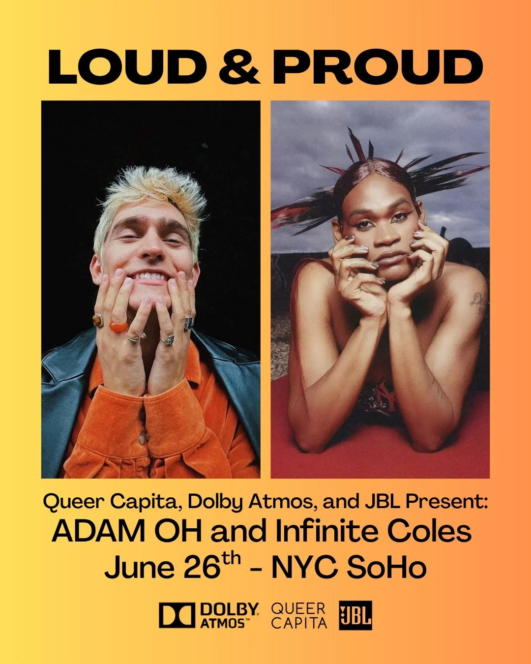 (NYC) June 26 - Loud &amp; Proud… Queer Capita, Dolby Atmos &amp; JBL Present: Adam Oh and infinite Coles