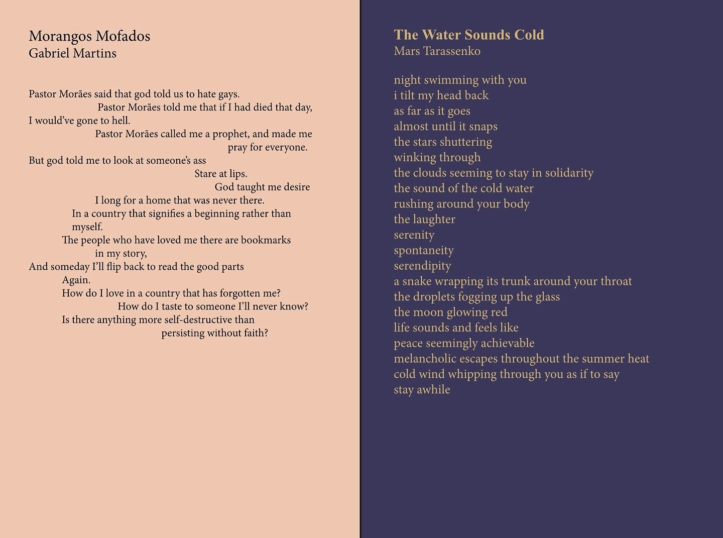 Looking for some inspiration for your fall submission? Check out these two poems featured in our last spring issue (and much more online)!!