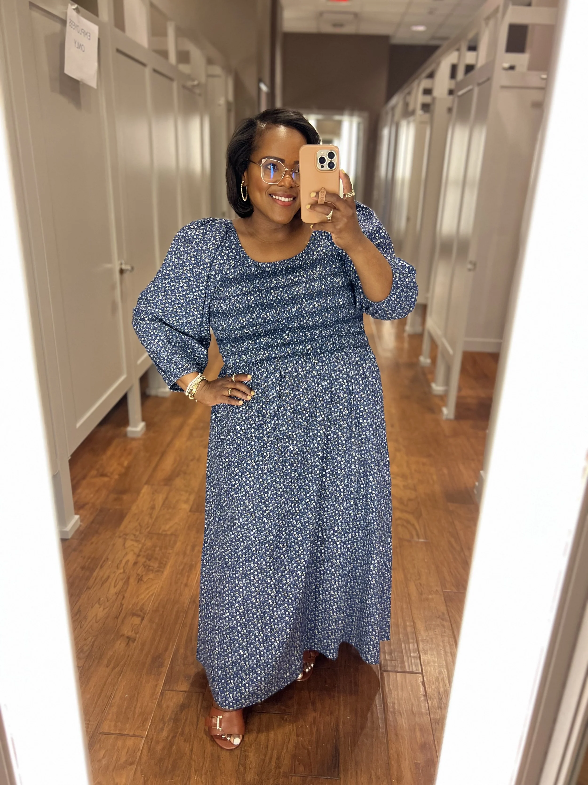 LOFT Garden Clip Smocked Maxi Blue Dress