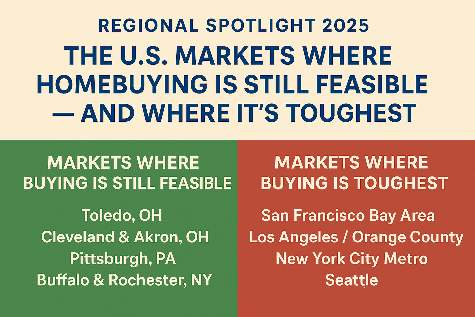 Regional Spotlight 2025: The U.S. Markets Where Homebuying Is Still Feasible — and Where It’s Toughest