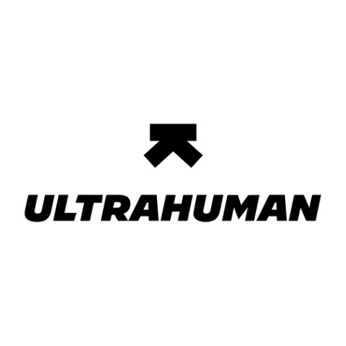 Logo with a stylized black figure above the word 'ULTRAHUMAN' in bold black letters.