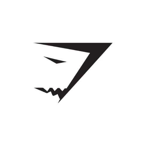 Gymshark. A black and white stylized drawing of a roaring lion's head.