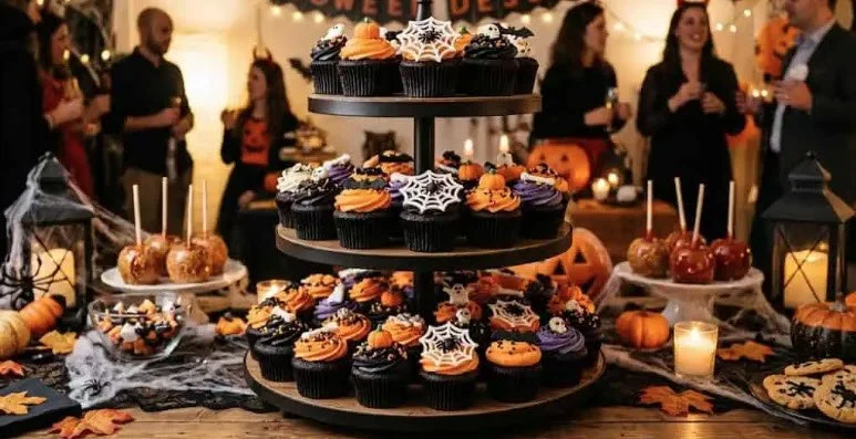 Halloween Dessert Table Cupcakes and Caramel Apples.jpg
