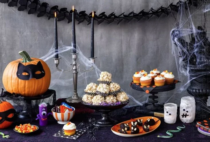 Halloween Dessert Table Popcorn Balls & Spiderwebs.jpg