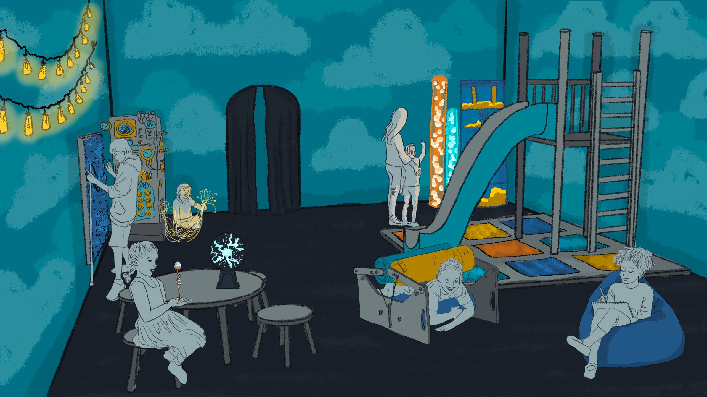 Sensory-friendly concept art for a STEAMpunk-based children's museum