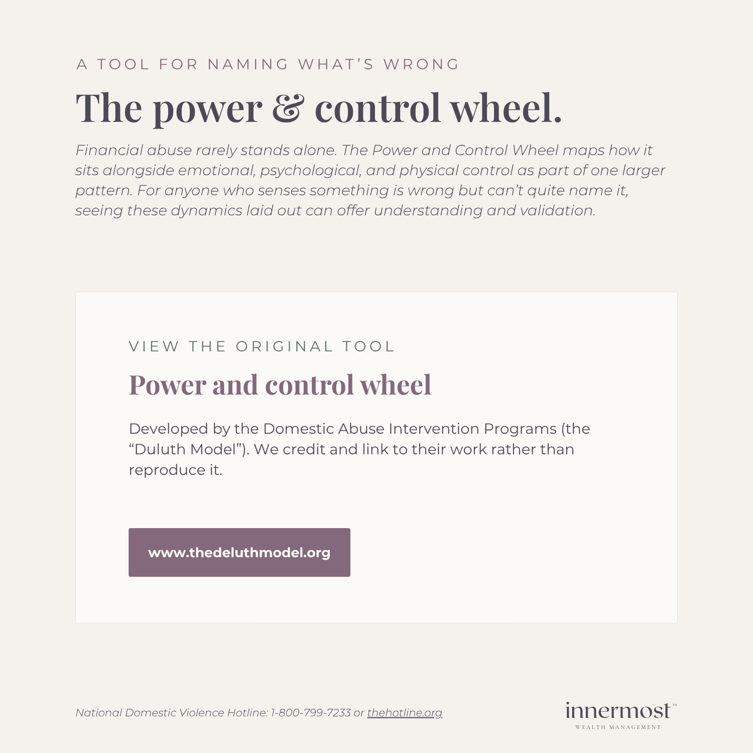 Domestic Abuse Intervention Project Power and Control Wheel framework illustrating economic and psychological control.
