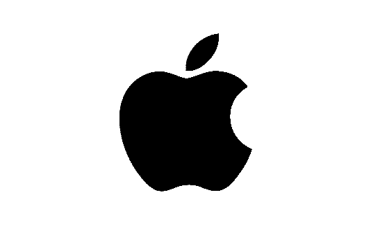 A black and white illustration of an apple with a bite taken out of it.
