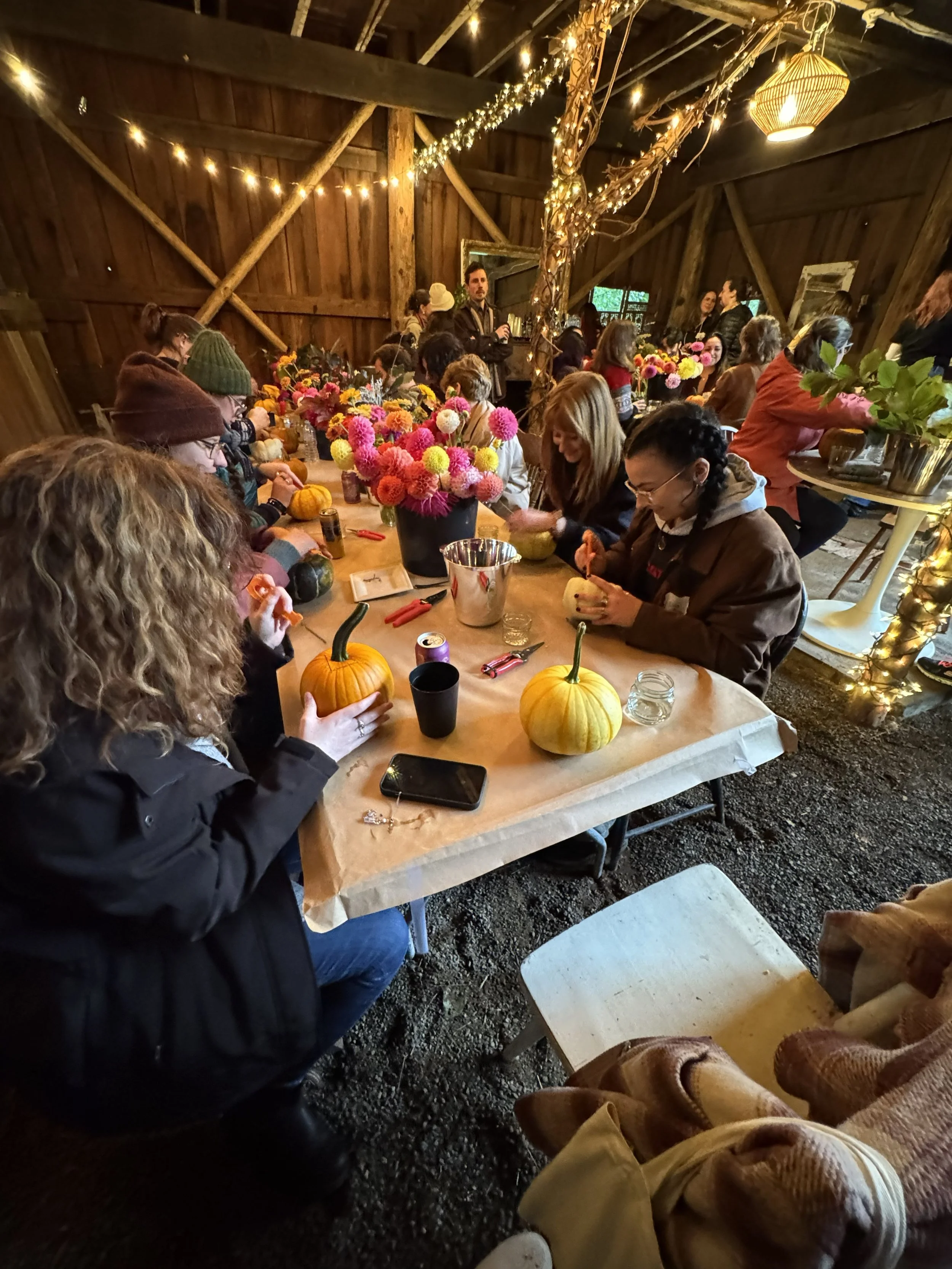 in barn pure bliss employees at pumpkin bouquet bar class.jpg