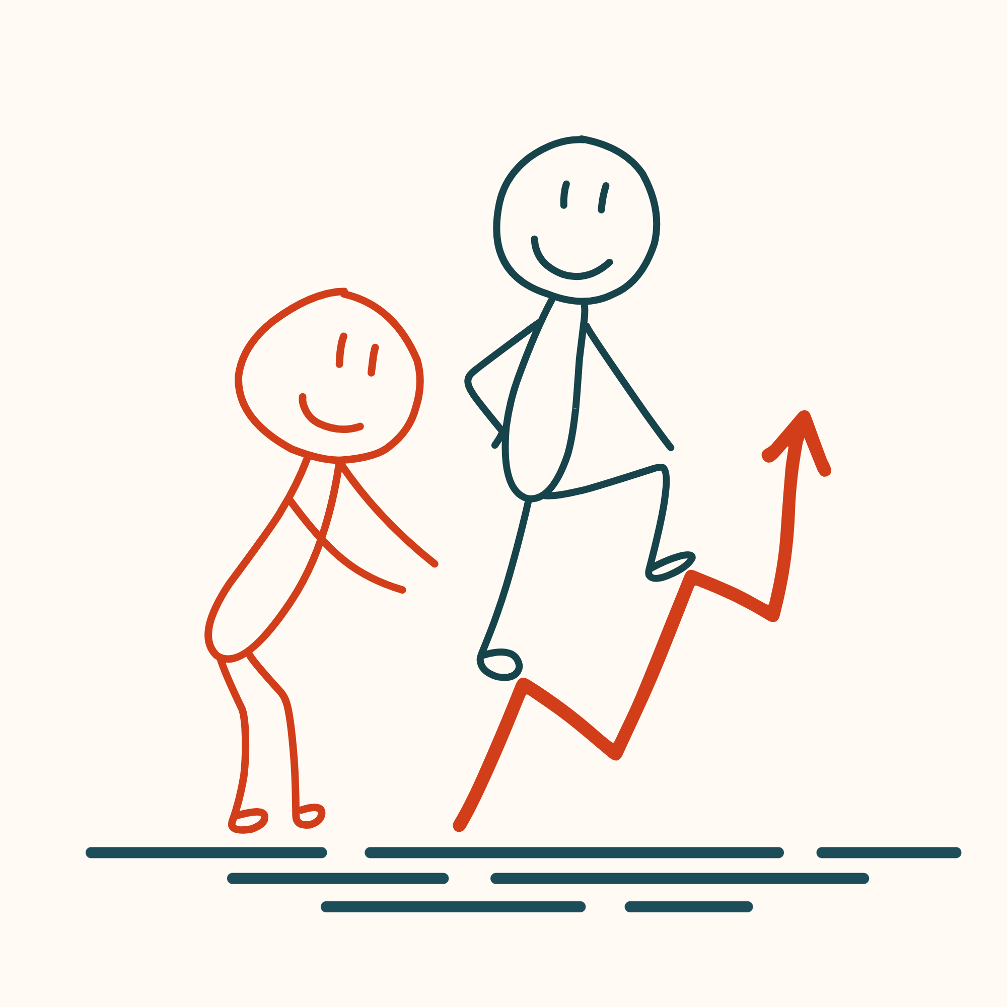 Two figures moving forward together with an upward arrow — illustrating the collaborative creation of a tailored transformation readiness plan with MypeOwl