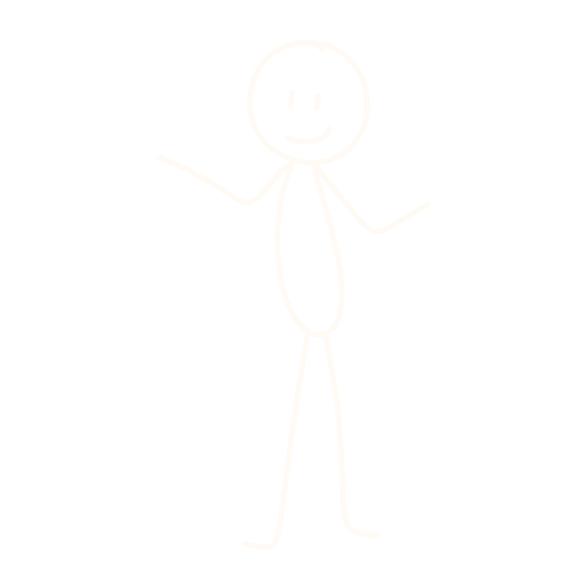 A welcoming stick figure with arms open wide — representing the reassurance and clarity MypeOwl provides in answering frequently asked questions