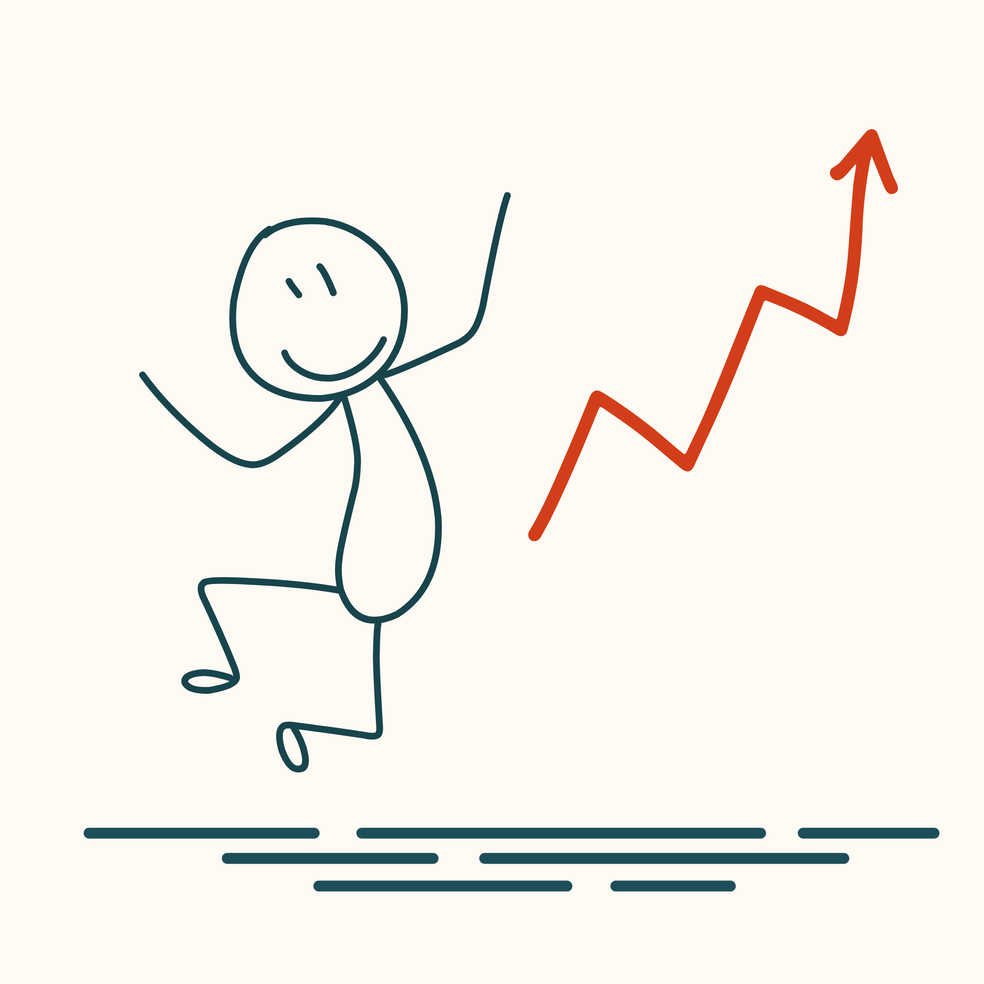 Energetic figure leaping forward with a rising graph — illustrating the momentum and progress of a well-prepared digital transformation