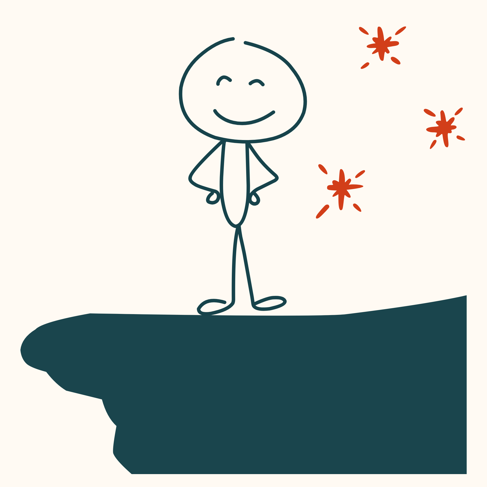 A figure standing triumphantly at the top of a cliff with celebratory sparks — representing the confidence and enjoyment of leading a well-prepared digital transformation