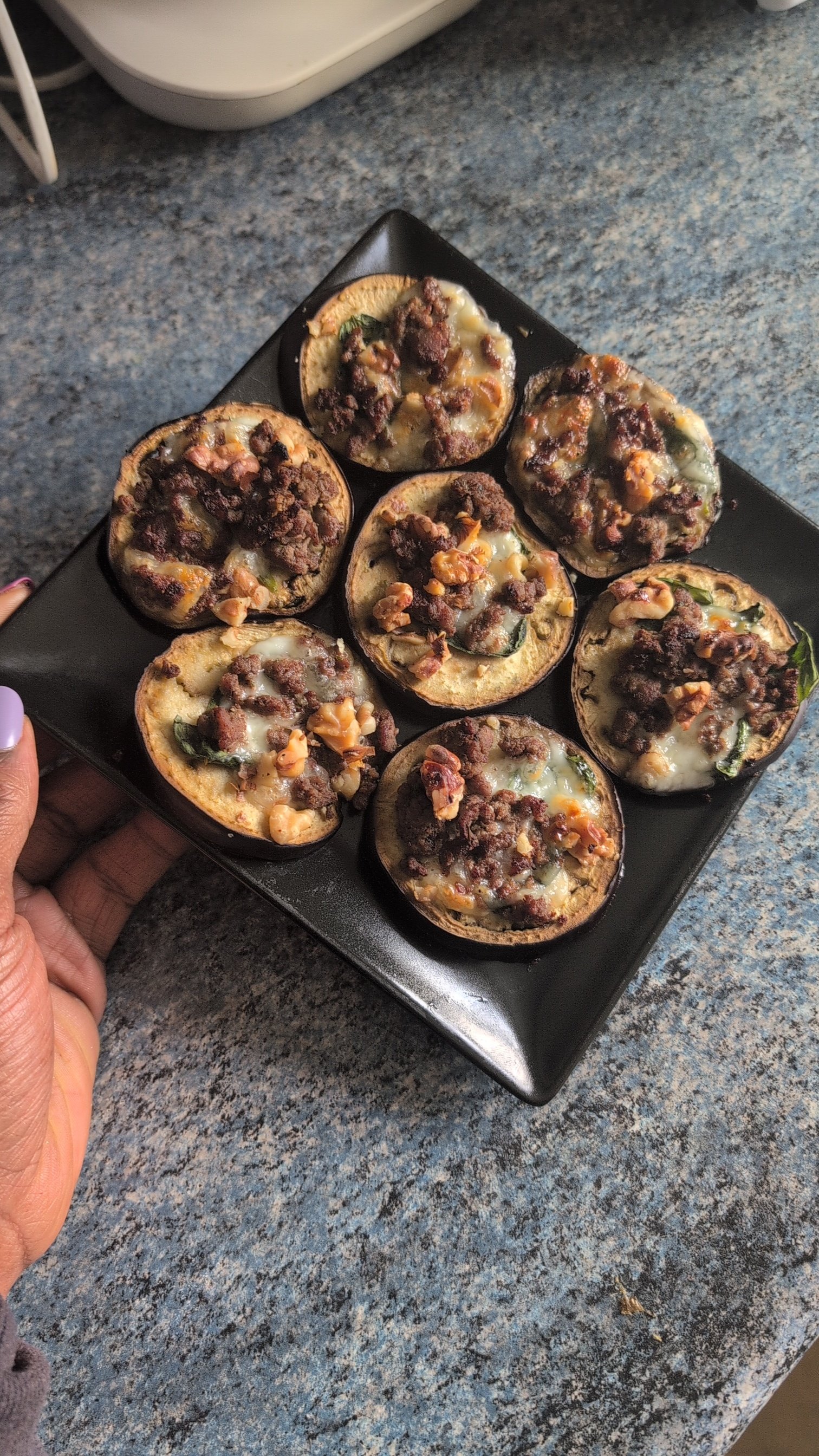 Honey roast basil ground beef eggplant 
