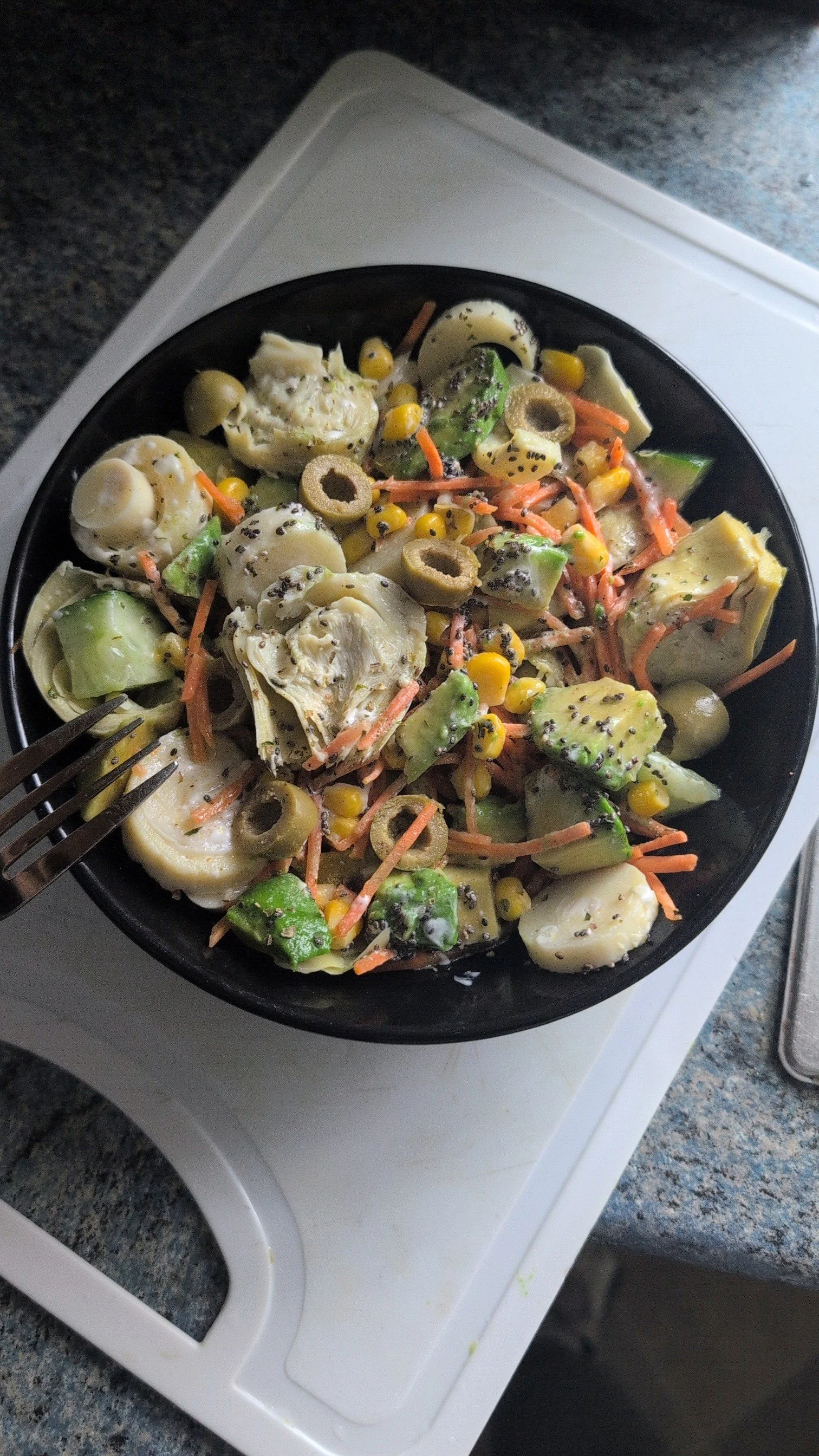 Simple Chia seeds heart of palm and artichoke salad 