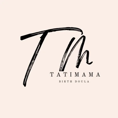 Logo with large stylized letters 'Tm', text 'Tatima', and smaller text 'Birth Doula' on a light background.