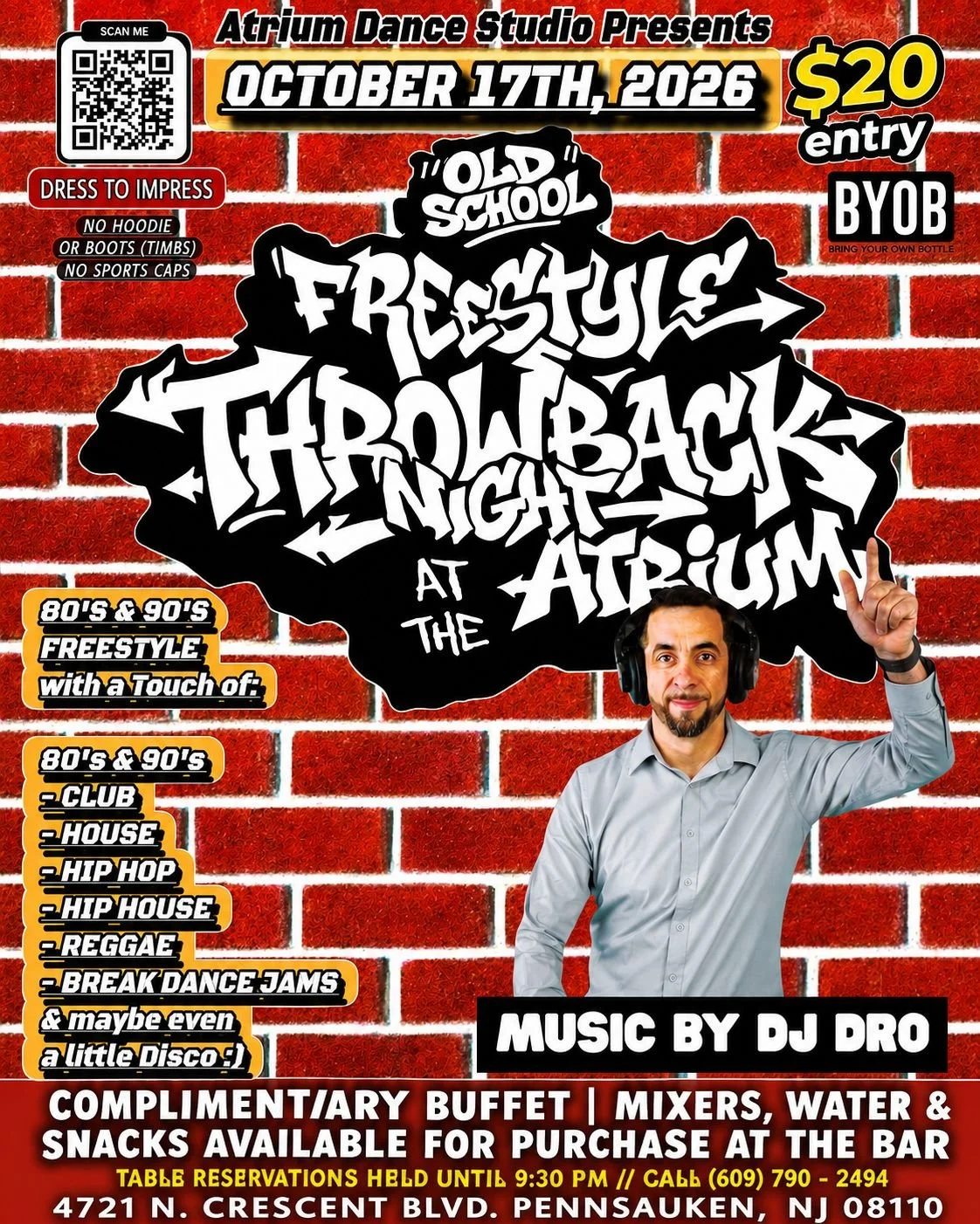 ’80s & ’90s Freestyle Throwback Night w/ DJ Dro at Atrium Dance Studio