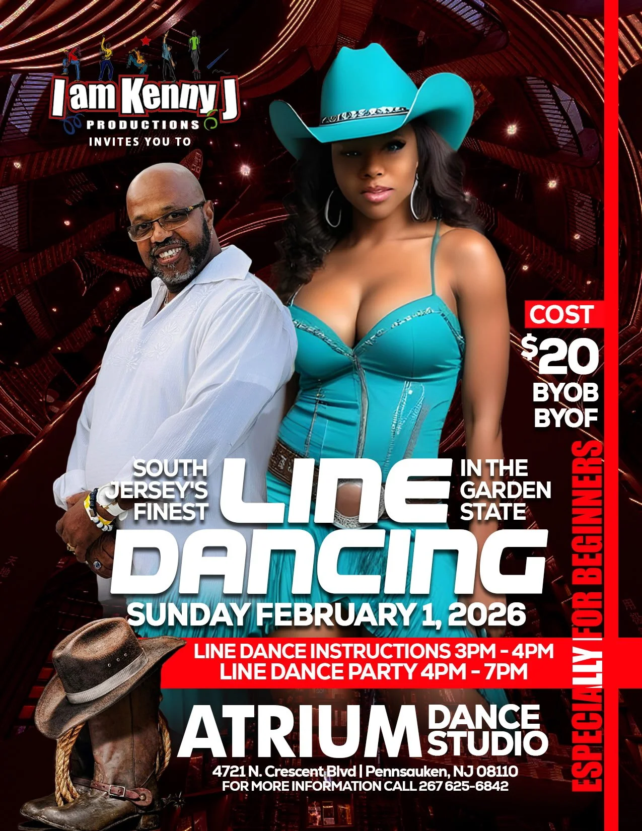 Line Dancing is taking over the Garden State.

Iam Kenny J Productions invites you to South Jersey’s Finest Line Dancing at Atrium Dance Studio. Whether you’re brand new or already love the floor, this event is specially designed for beginners and an