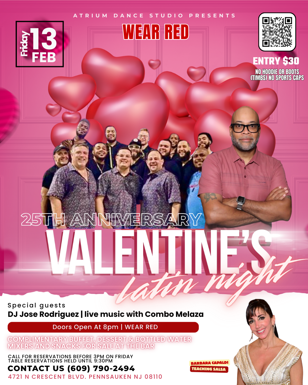 Atrium Dance Studio is keeping the celebration going with a 25th Anniversary Valentine’s Latin Night on Friday, February 13. Guests are invited to wear red and enjoy an energetic evening of Latin music, dancing, and great company. Doors open at 8:00 