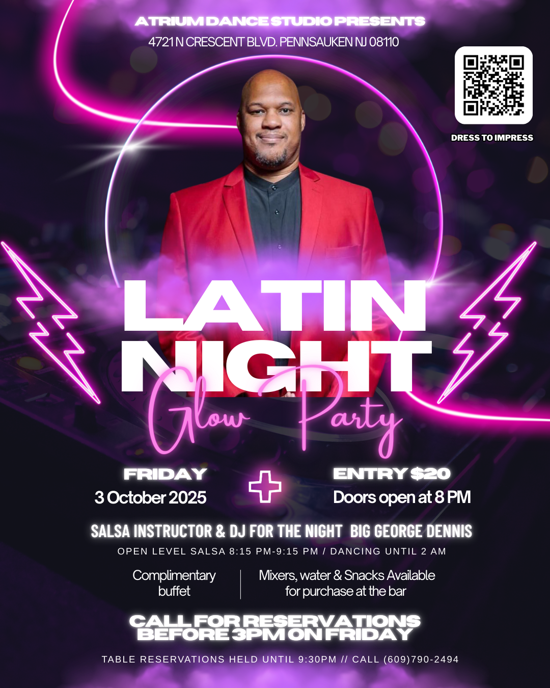 Get ready to light up the dance floor at Atrium Dance Studio’s Latin Night Glow Party on Friday, October 3rd, 2025! 🌟💃 This special night brings an electrifying twist to your favorite Latin beats with neon vibes and nonstop energy. Kick off the eve