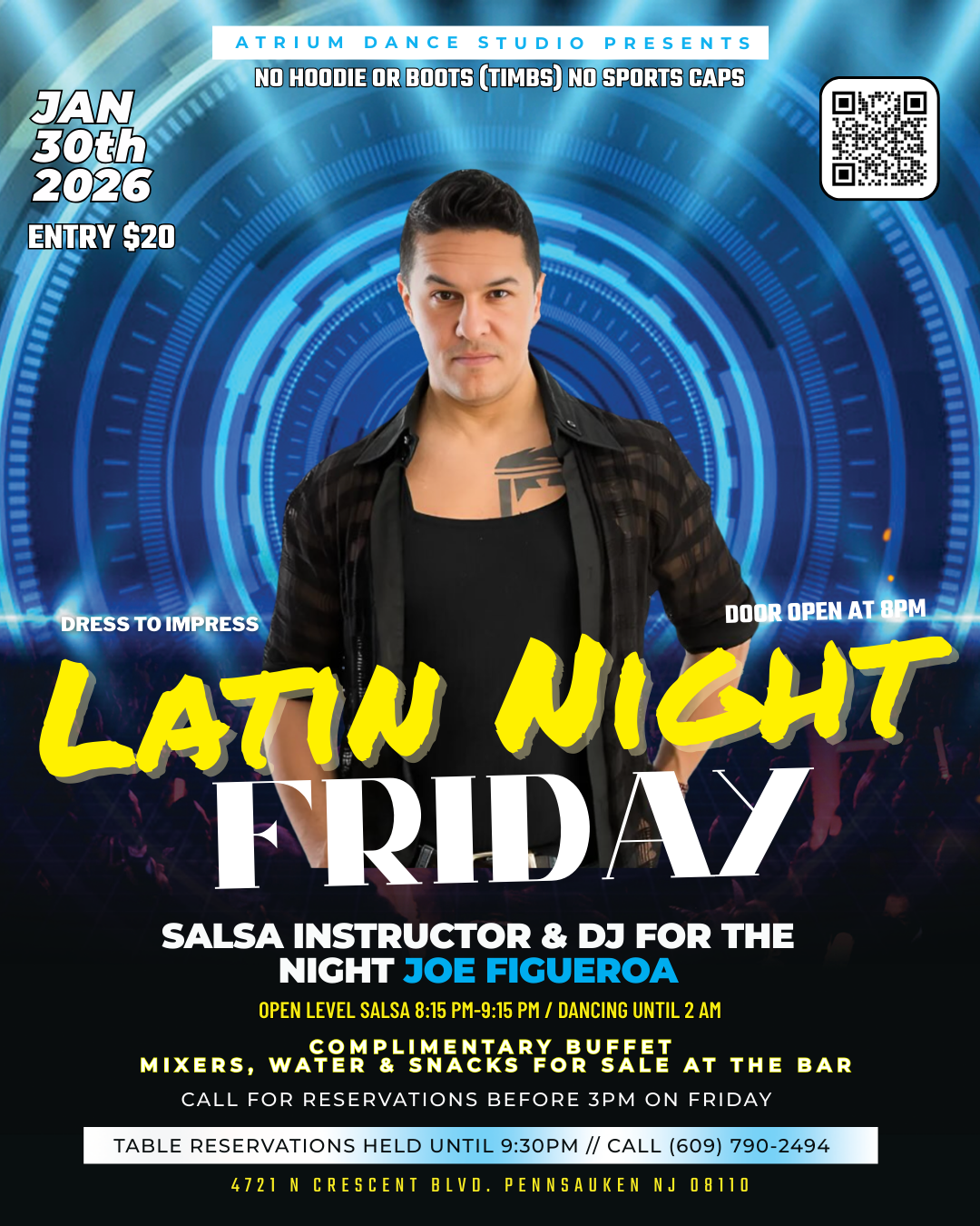 Looking for a Friday night that actually delivers? Latin Night Friday at Atrium Dance Studio is all about great music, high energy, and a packed dance floor. Join us on January 30th for an open-level salsa lesson, followed by nonstop dancing until 2 