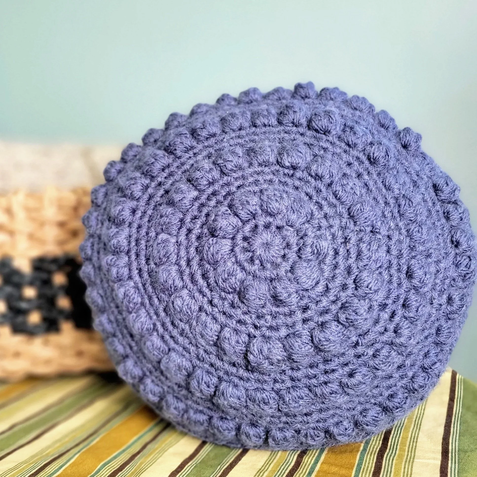 Denim Round Bobble Pillow
