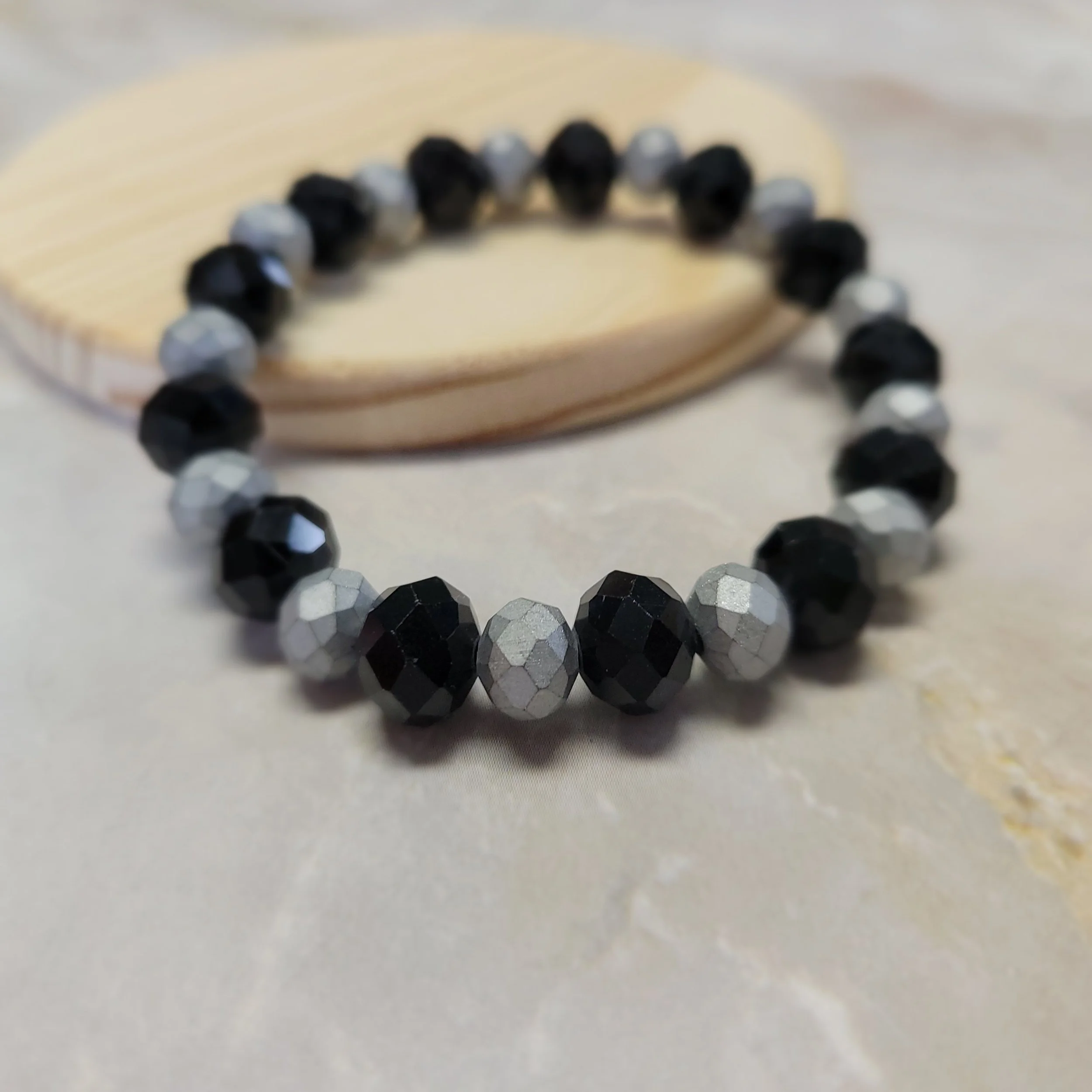 Black and Silver Facet Beaded Bracelet