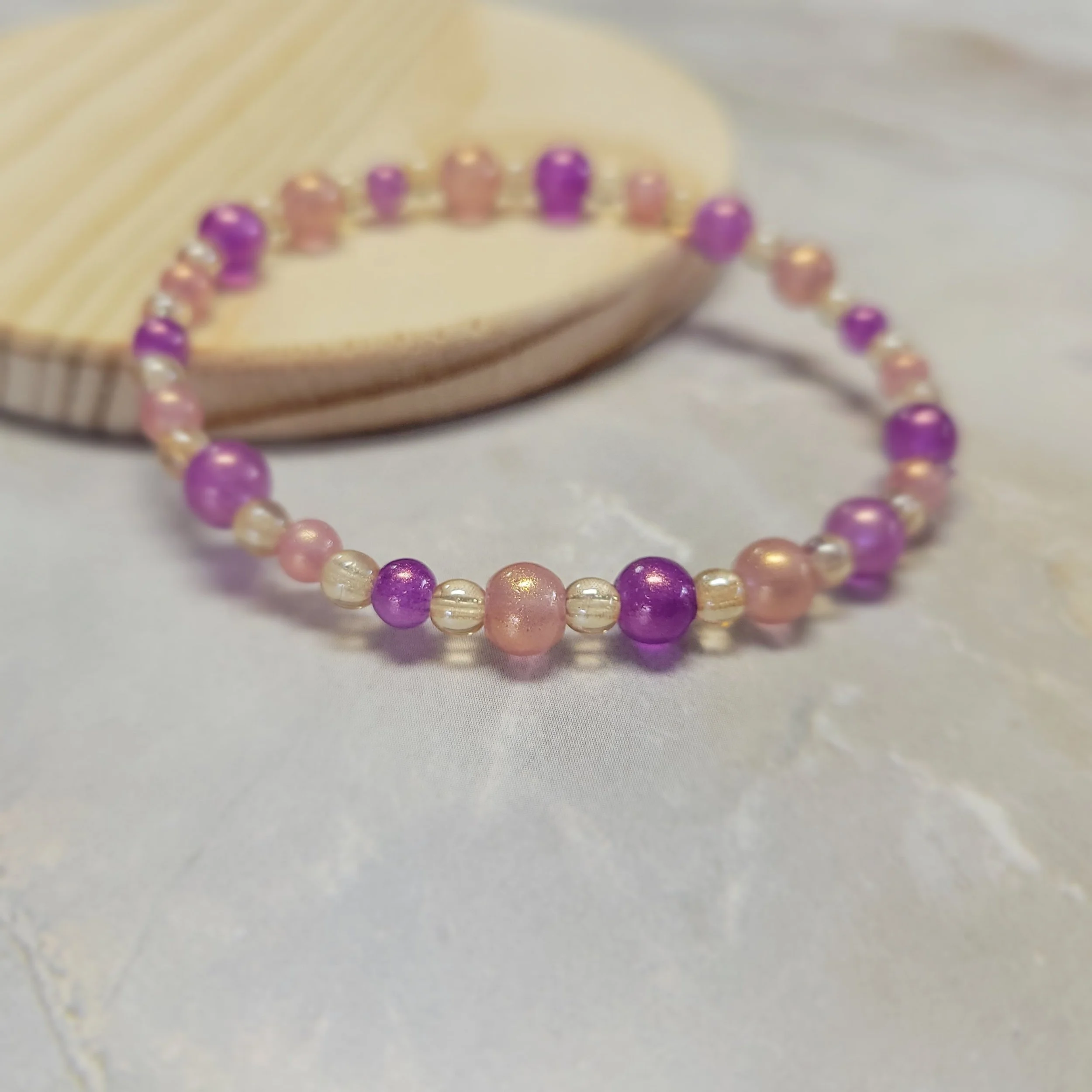 Magenta and Rose Gold Beaded Bracelet