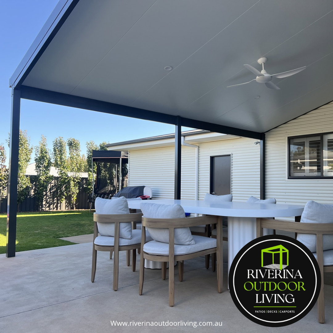 skillion flat Versiclad ceiling raised flyover insulated roof sheet pergola patio Riverina outdoor living wagga wagga junee