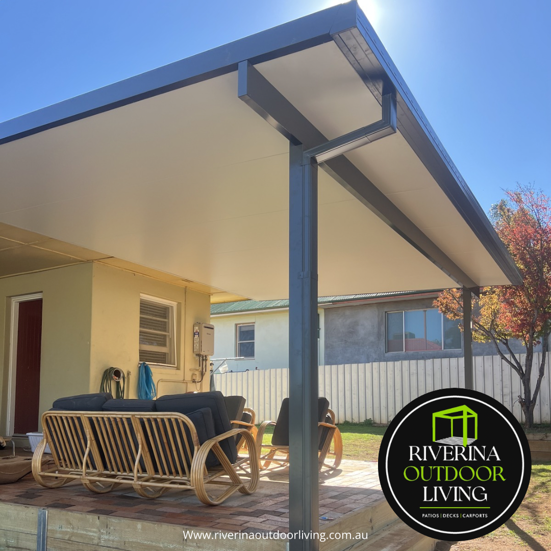 skillion flat Versiclad ceiling insulated roof sheet patio Riverina outdoor living wagga wagga