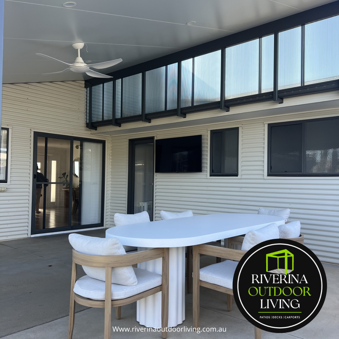 skillion flat Versiclad ceiling raised flyover insulated roof sheet pergola patio Riverina outdoor living wagga wagga junee