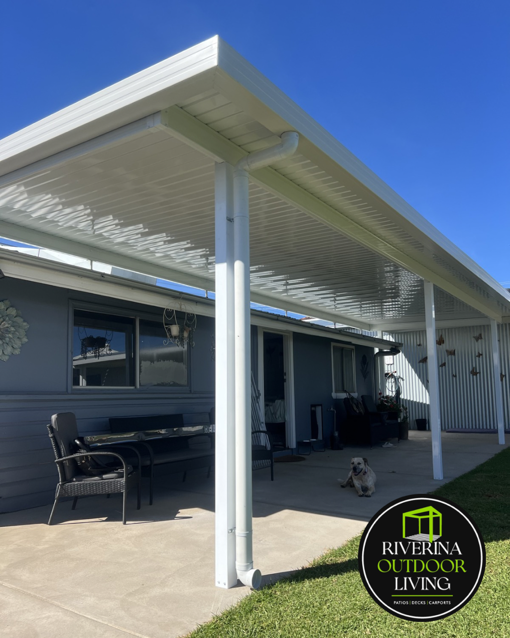 riverinaoutdoorliving riverinaoutdoorblinds wagga wagga lysaght flatdek patio awning pergola raised extenda brackets