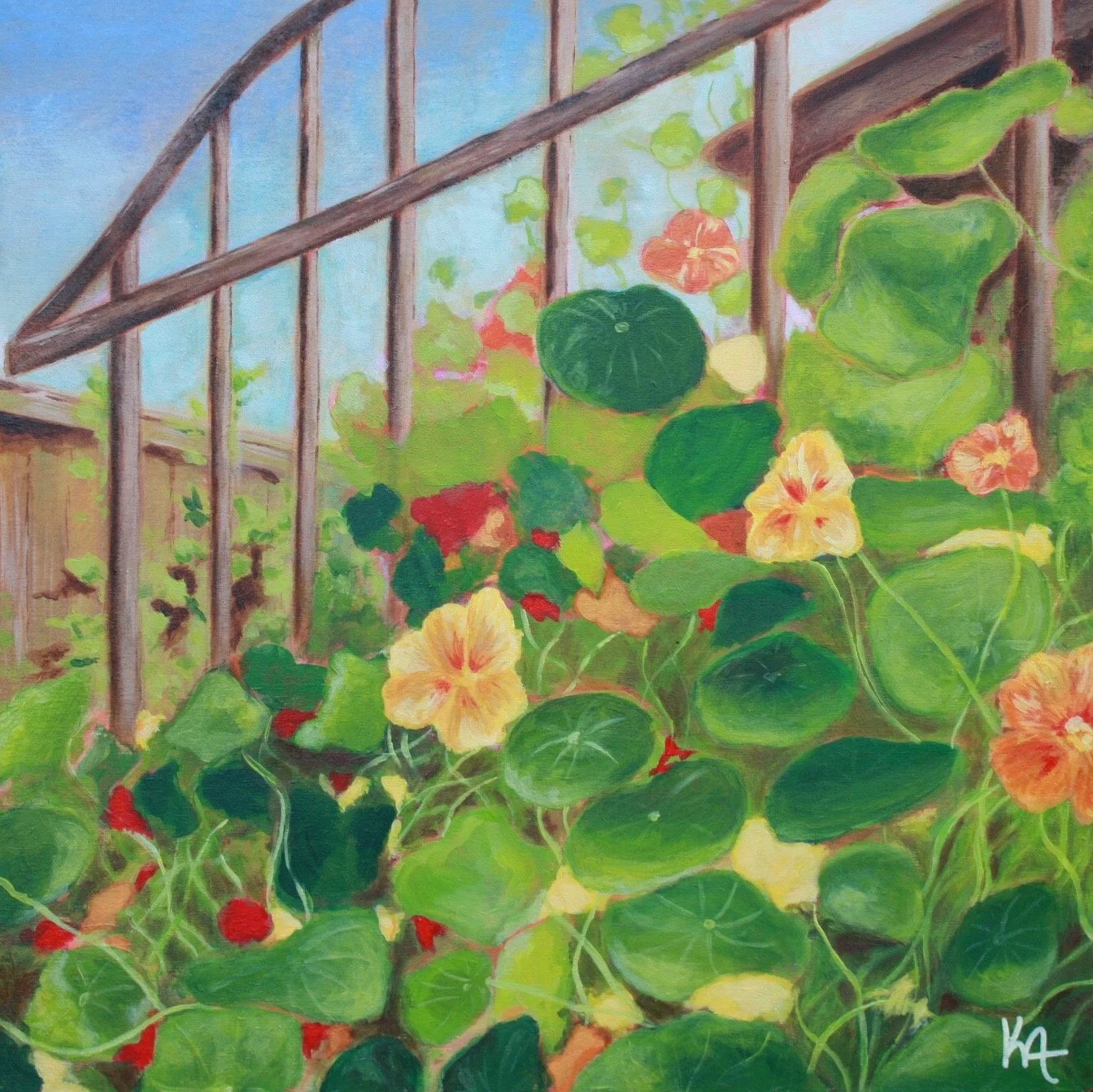 Nasturtium Bounty / 14" x 14" / Acrylic on cradled wood panel / $600