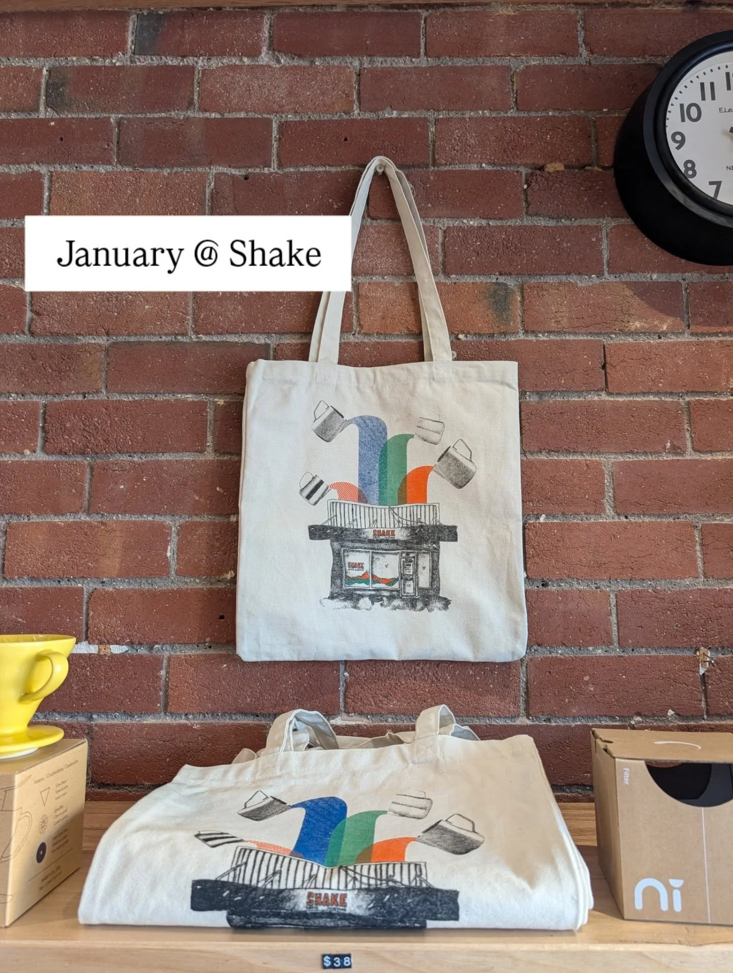 One of my favourite moments - walking into a coffee shop and seeing my artwork turned into @shakecoffeeroasters  merch 🖤

This is a custom linotype (I think that's what it's called?) print using my illustration as the base and adding another layer o