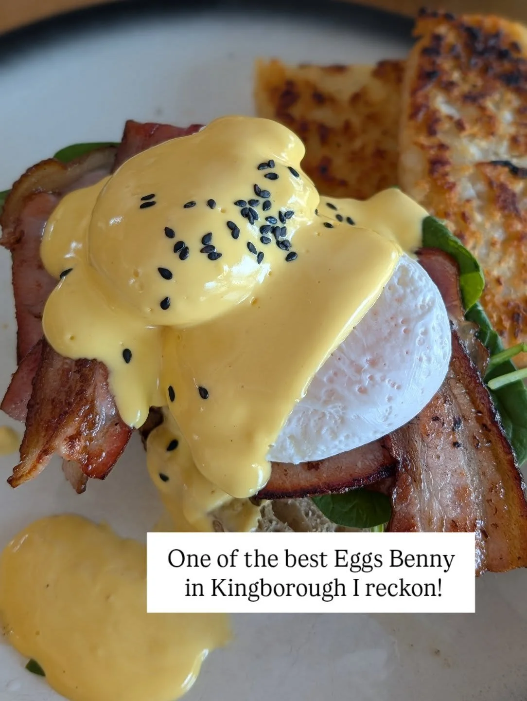 @thepancaketrainmargate - perfect ratio of sourdough, eggs, bacon, spinach and hollandaise. Not too big, not too small. Perfect for the long wknd with friends!

And the best service around, as a local with young kids. The owner is so friendly, kind a