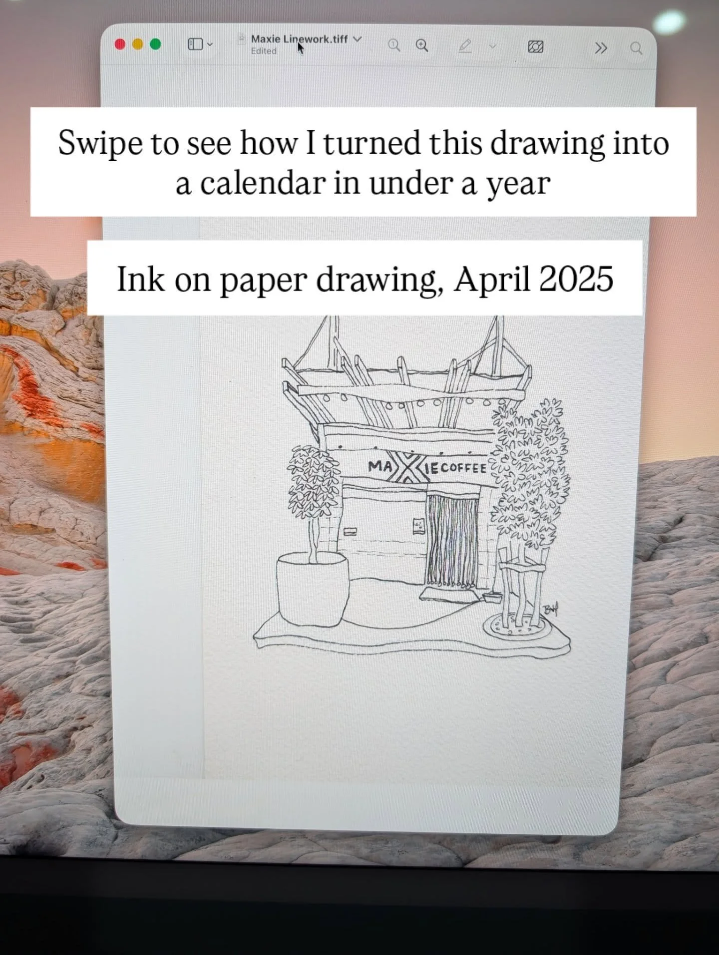 Swipe to see how I went from line drawing to coffee calendar in 12 months! 

This time last year I'd just started drawing cafes again. Ink and watercolour with a large cap in hand. @maxie_coffee was one of the first. 

October I had the idea for the 