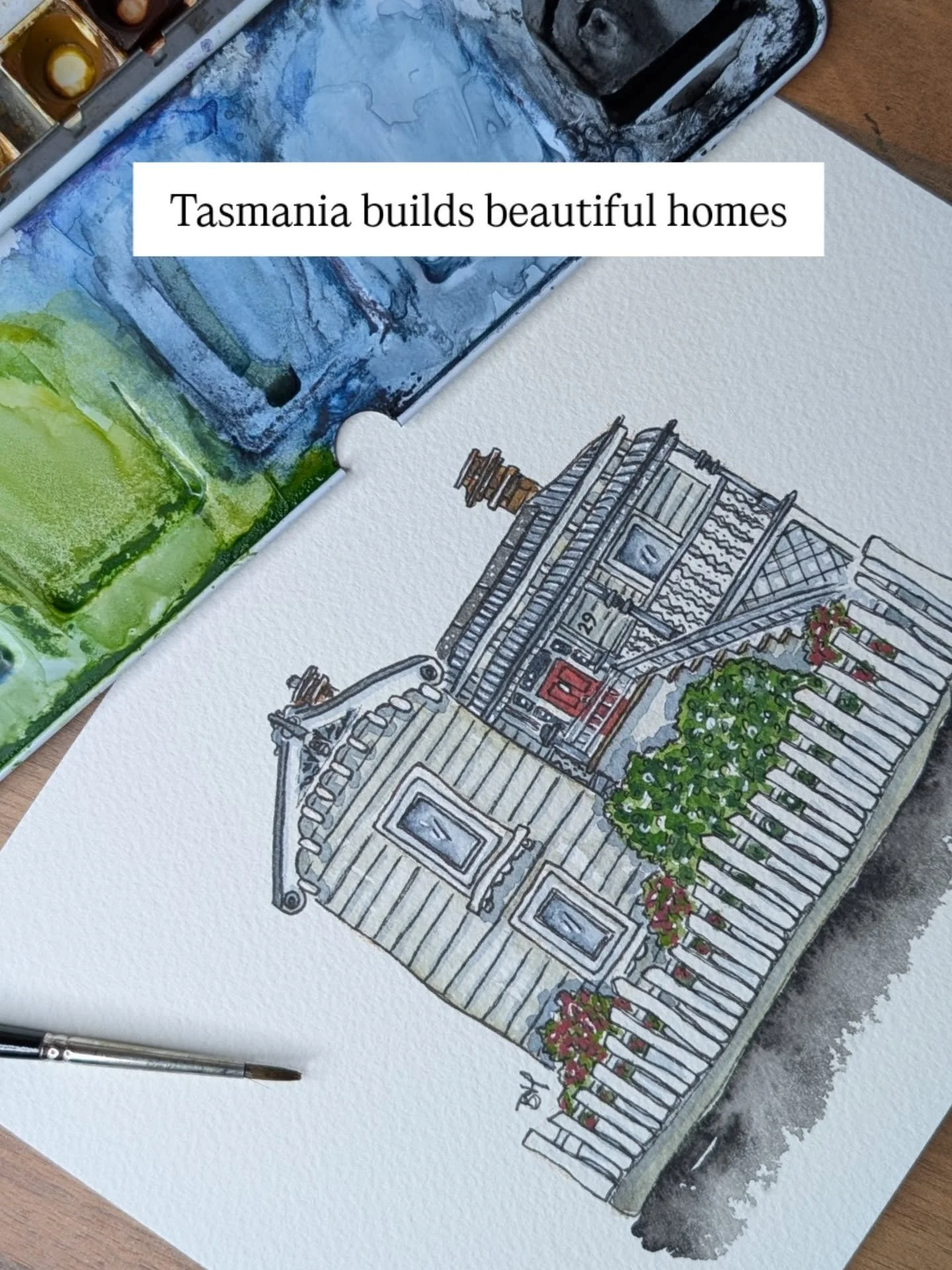 These house portraits were commissioned as settlement gifts for two families starting a new chapter in their Tasmanian homes.

There's something about a house portrait as a gift. It shows that you understand exactly what this place means to the peopl
