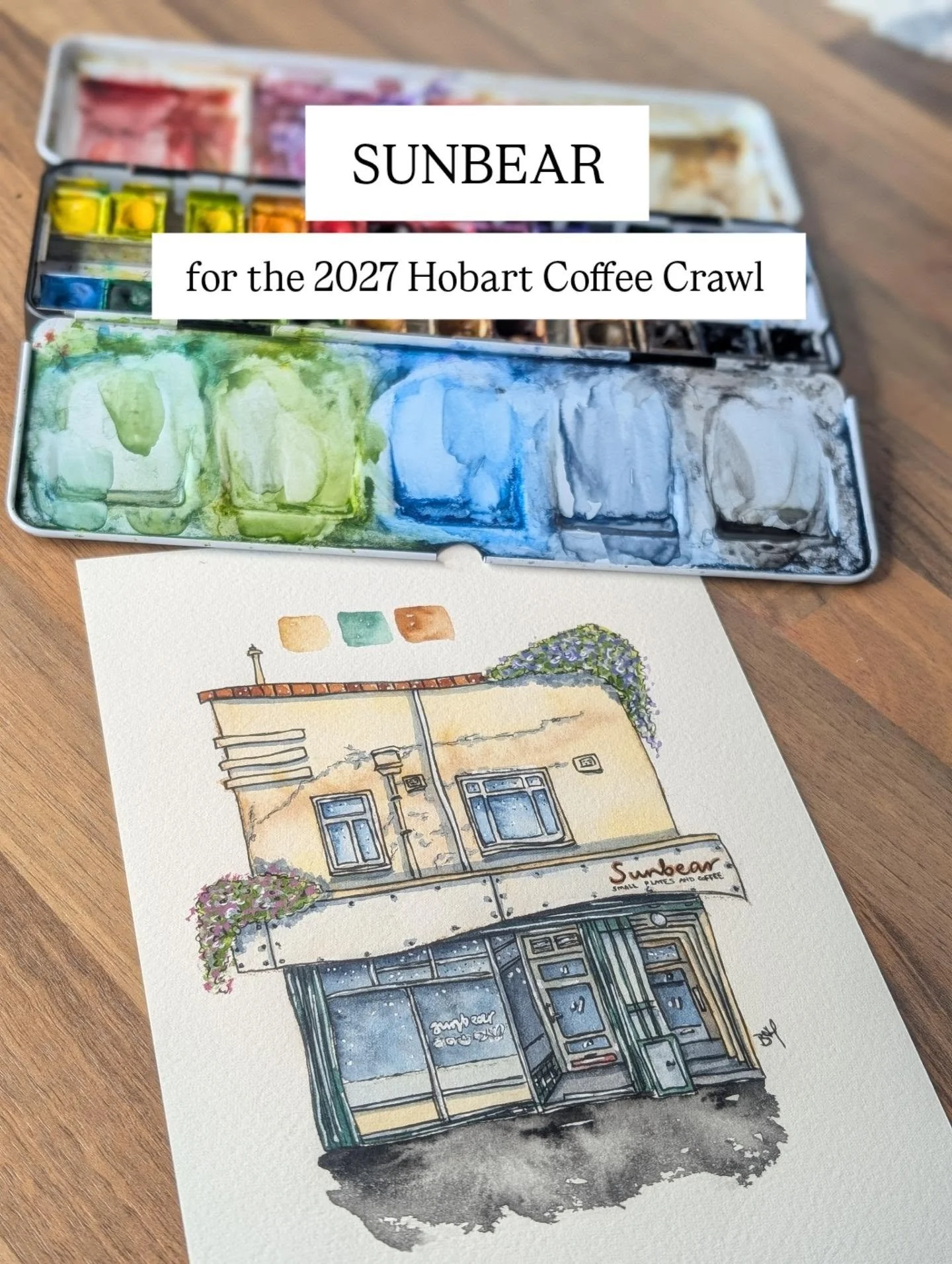 YOU&rsquo;VE SEEN HOW I DREW IT&hellip; 
Now here's the finished piece. 

Sunbear is officially finished - and I think this one might be one of my favourites so far.

When I started this project, I wanted the 2027 Hobart Coffee Crawl to feel like a l