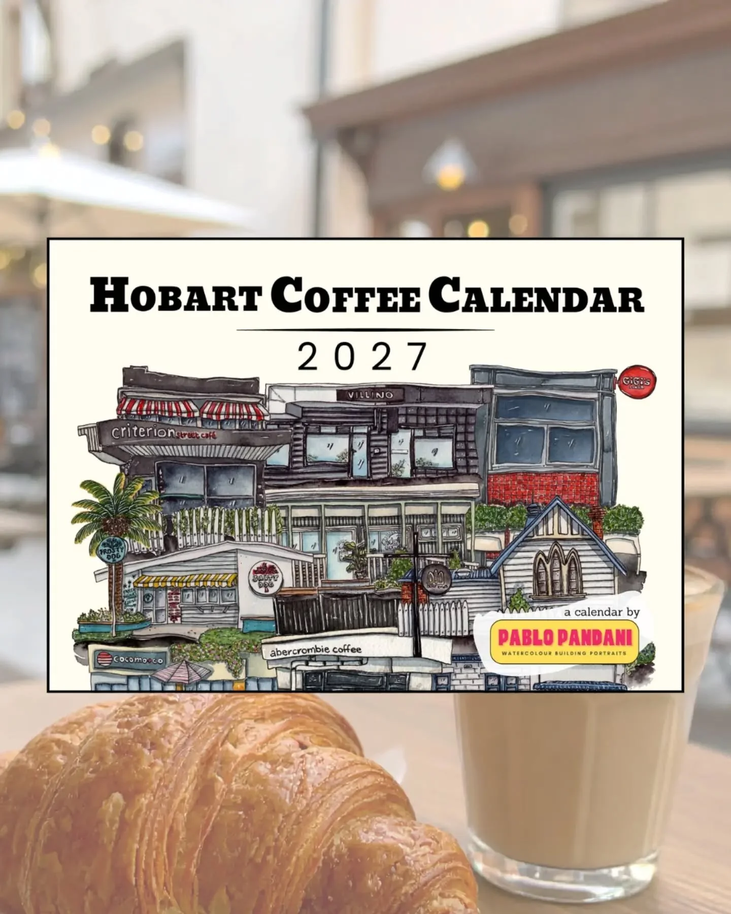 You've watched me draw the cafes one by one. You've seen the line drawings, the watercolour, and even some of the finished pieces&hellip;

And now I'm finally putting it all together.

Here's a little first look at the 2027 Hobart Coffee Crawl calend