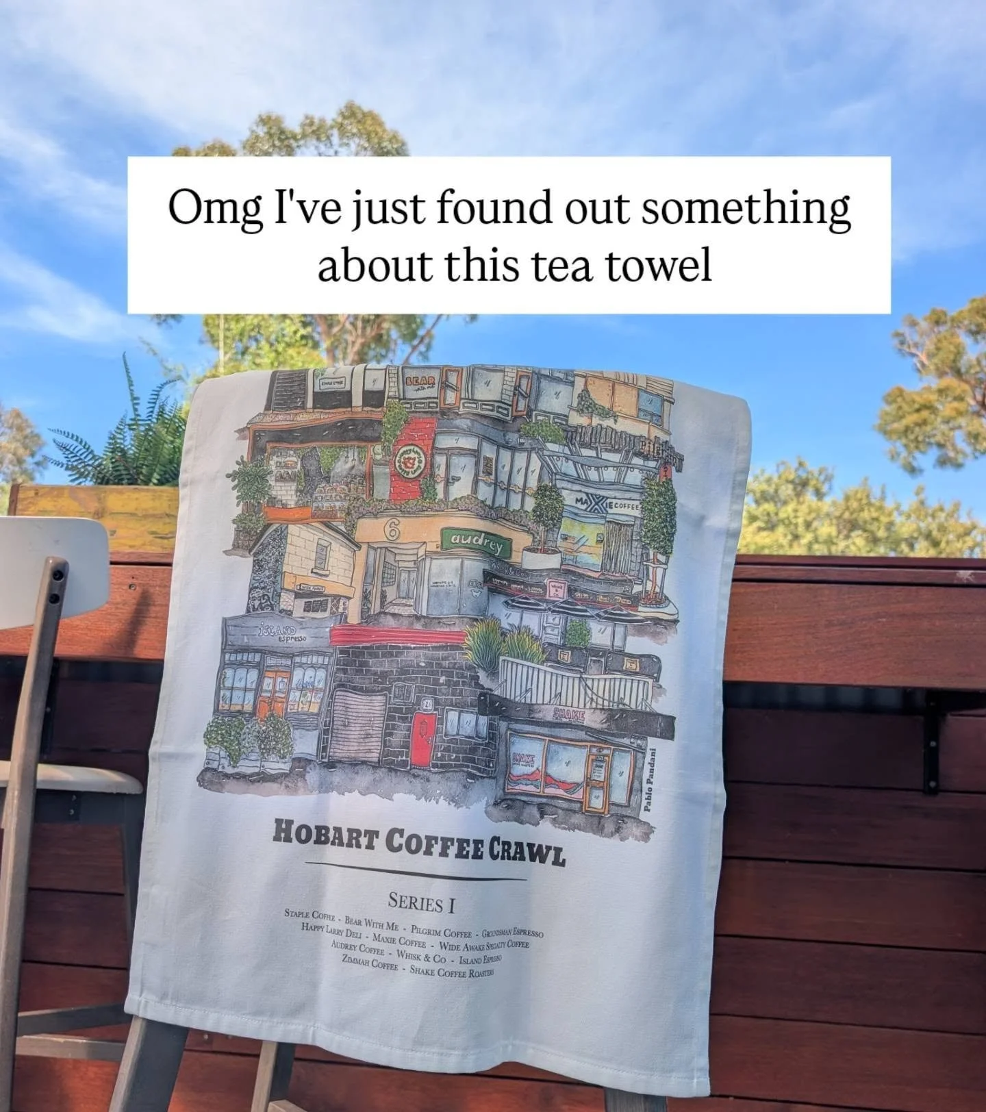 I knew the dimensions, I thought they were big, but I didn't GET IT. 

Look at how the Hobart Coffee Crawl tea towels compare to store bought ones! These are just ones I had around home - an adairs large and a target normal sized. 

Organic cotton. E