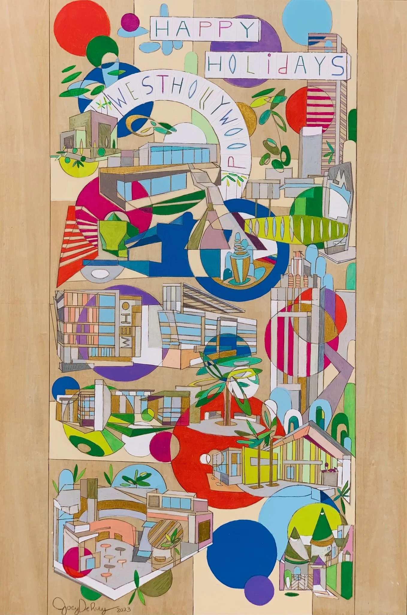 City Of West hollywood Holiday Commission 24" X 36" (60.94cm X 91.44cm) on Wood panel 2023
