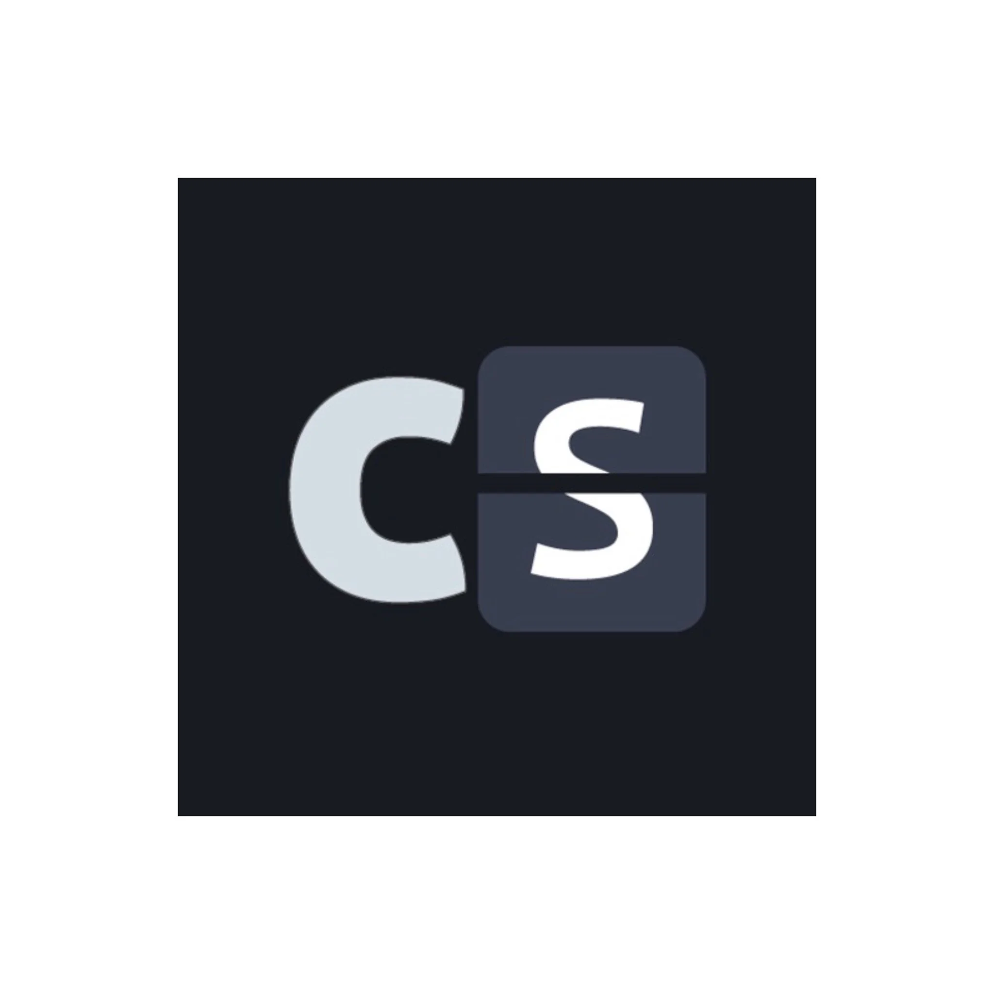 Logo with black background, featuring the letters "C" and "S" in a split-flap display style.