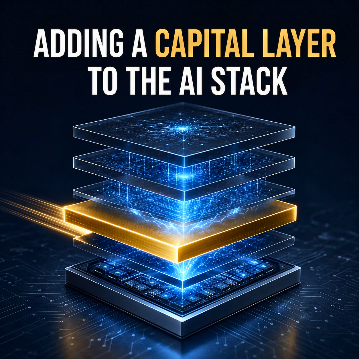 Illustration of layered AI infrastructure with a highlighted capital layer